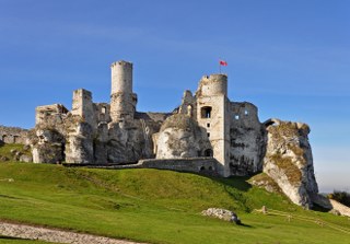 The ruins of medieval castle on the rock in Ogrodzieniec in Poland